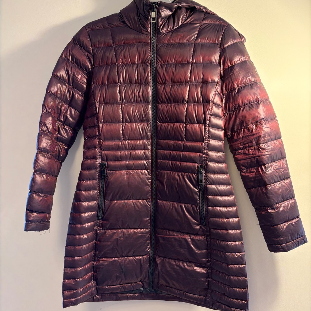 Calvin Klein Packable Metallic Red Long Puffer
